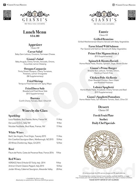 gianni versace mansion restaurant|giannis versace mansion menu.